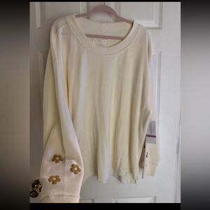 Jadelynn Brooke Cream Sweatshirt with Brown Flower Accents